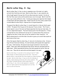Martin Luther King, Jr. Day Reading Passage Preview