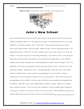 John's New School Worksheet Preview