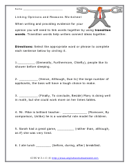 Linking Opinions to Reasons With Words Worksheets