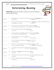 Verifying Word Meanings Worksheets