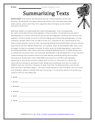 Summarizing Text Worksheets