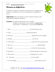 adjective phrases worksheets