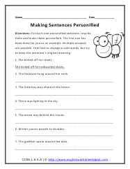 Personification Worksheets