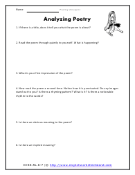 Poetic Analysis Worksheets