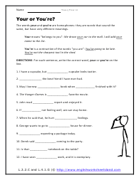 You, Your, You're Worksheets